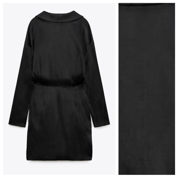 NWT. Zara Black Satin Effect Mini Dress with Rhinestone Appliqués. Size XXL. - Picture 7 of 11